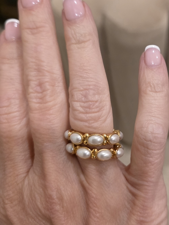 Julie Vos Jewelry - Julie Vos Gold and White Pearl Mykonos Stack Rings Size 6